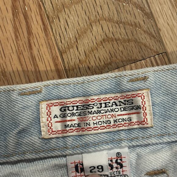 Vintage Guess Light Wash Patchwork High Rise 80s 90s Denim Shorts Vtg Retro - Picture 8 of 10